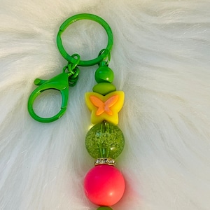 Metal keychain, Butterfly keychain, Spring keychain, Green keychain,
