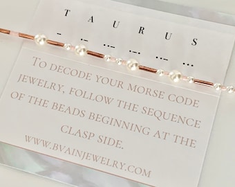 Taurus Zodiac Sign Pearl Morse Code Bracelet