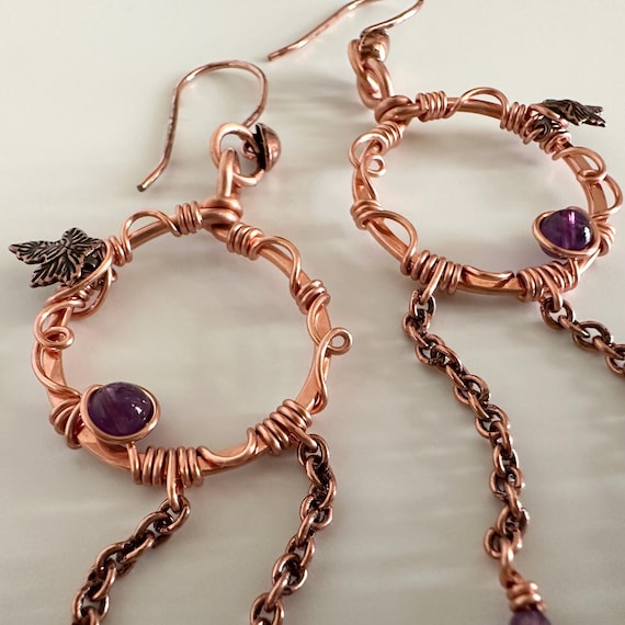 Copper and Amethyst Vine Earrings