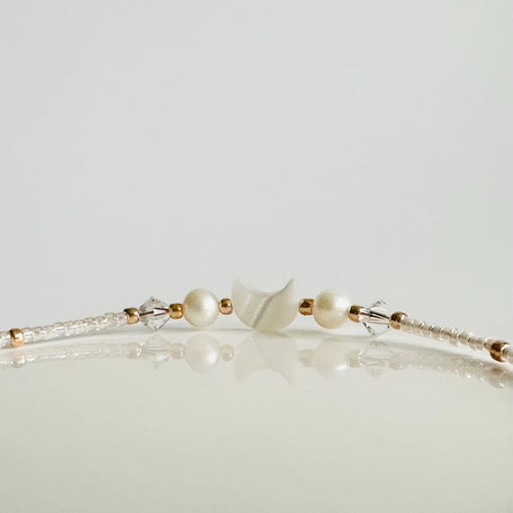 Freshwater Pearl and Austrian Crystal Moon Anklet