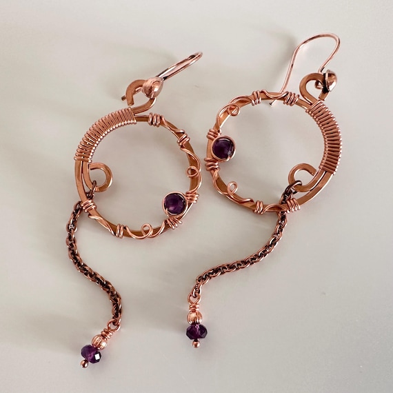 Copper and Amethyst Vine Earrings