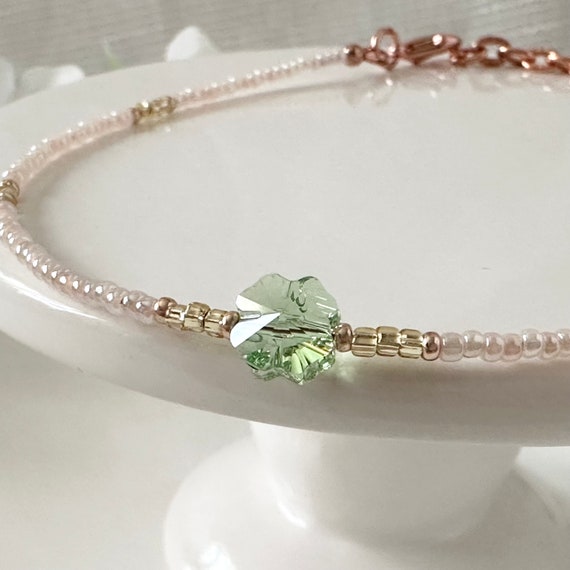 Austrian Crystal Green Clover Anklet