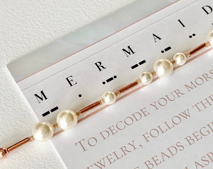 Featured listing image: Mermaid Pearl Morse Code Bracelet