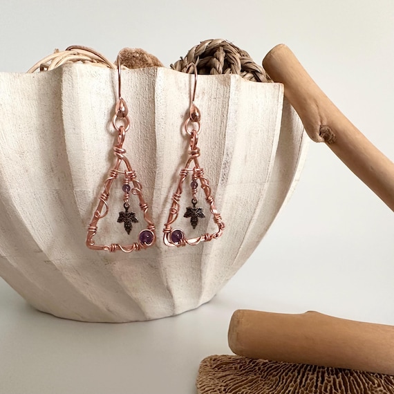 Copper and Amethyst Vine Earrings