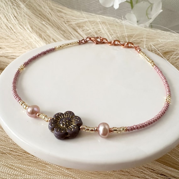 Pink Freshwater Pearl Flower Anklet