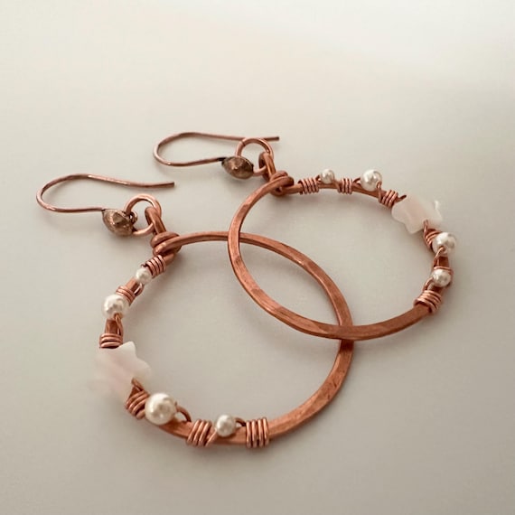 Mother of Pearl Celestial Copper Earrings