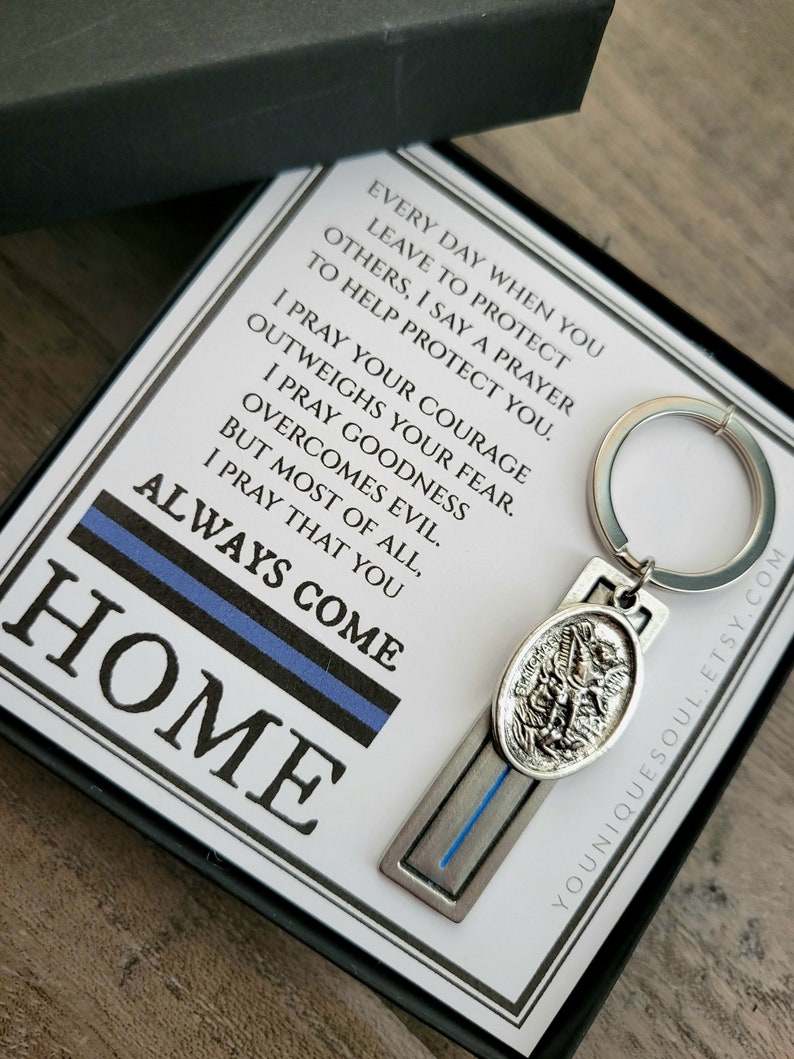 St. Michael Guardian Angel Keychain, Police Officer Gift, Protector of Protectors, Military Protection, Police Officer Prayer image 3