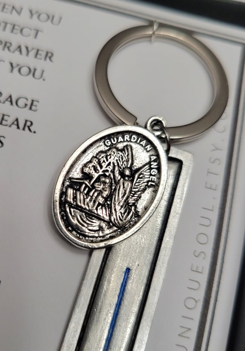 St. Michael Guardian Angel Keychain, Police Officer Gift, Protector of Protectors, Military Protection, Police Officer Prayer image 7