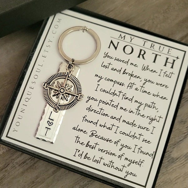 My True North Handmade Friend Keychain, Custom Compass Keychain For Couples, Unique Best Friend Gift, Personalized Hand Stamped Keychain