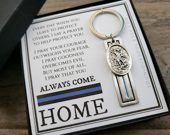 St. Michael Guardian Angel Keychain, Police Officer Gift, Protector of Protectors, Military Protection, Police Officer Prayer