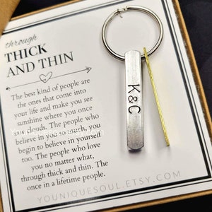 Personalized Through Thick and Thin keychain, friendship, best friend gift, tribe, birthday present, sisters, bridesmaid, bff, near or far