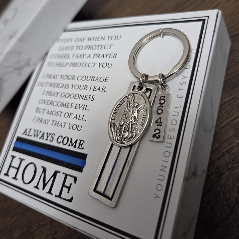 St. Michael Guardian Angel Keychain, Police Officer Gift, Protector of Protectors, Military Protection, Police Officer Prayer image 4