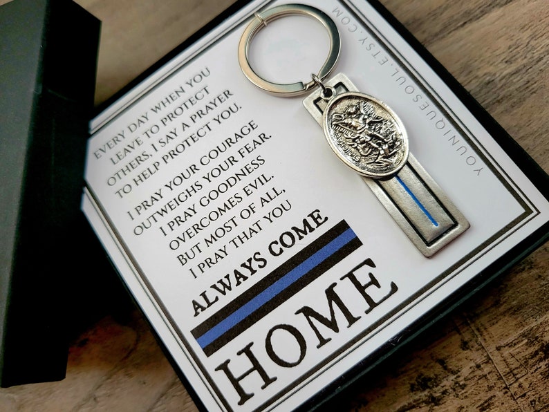 St. Michael Guardian Angel Keychain, Police Officer Gift, Protector of Protectors, Military Protection, Police Officer Prayer image 8