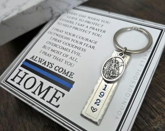 Personalized Police Officer Keychain: St. Michael & Badge Number