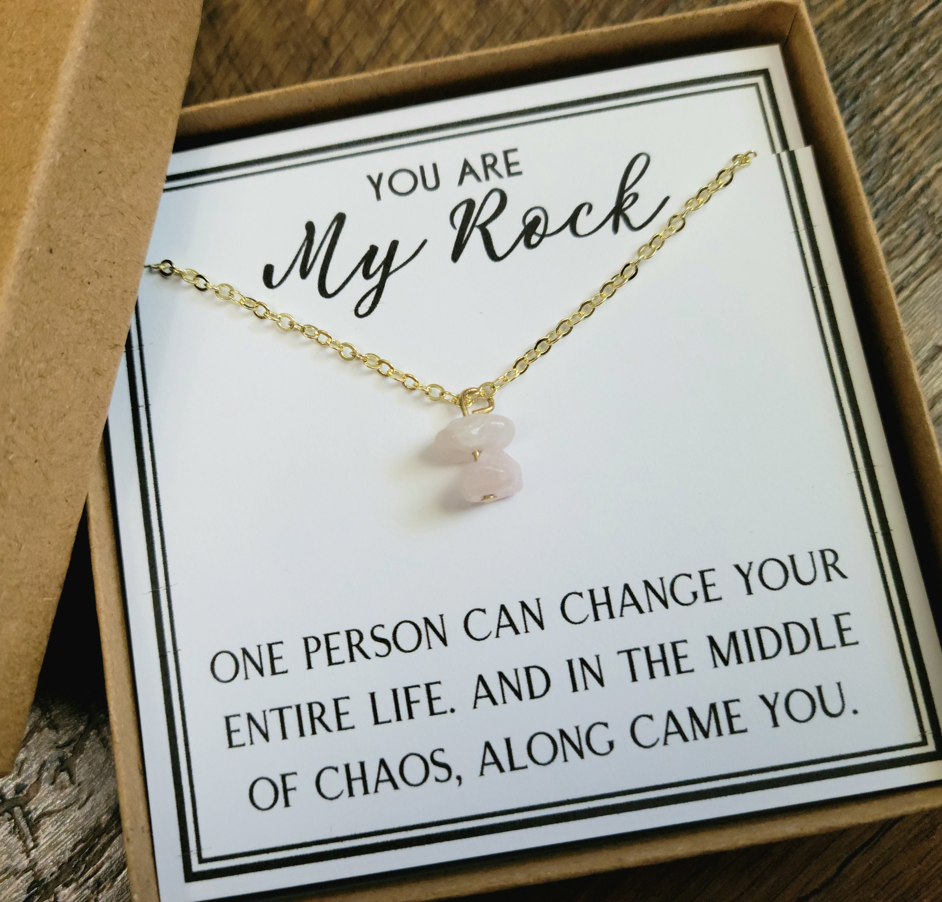 You Are My Rock Handmade Necklace, Rose Quartz Friendship Necklace, Gift for Her, Wife Gift, Soulmate, Soul Sister Gift, Bridesmaid,