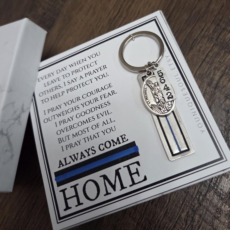 St. Michael Guardian Angel Keychain, Police Officer Gift, Protector of Protectors, Military Protection, Police Officer Prayer image 11