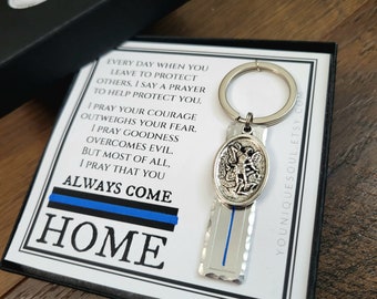 Police Officer Gift - St. Michael Guardian Angel Keychain  - Military & Police Officer Prayer - Sentimental Protector Gift Idea