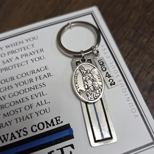 St. Michael Guardian Angel Keychain, Police Officer Gift, Protector of Protectors, Military Protection, Police Officer Prayer image 2
