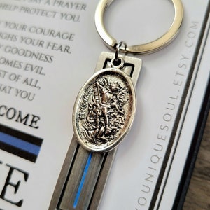 St. Michael Guardian Angel Keychain, Police Officer Gift, Protector of Protectors, Military Protection, Police Officer Prayer image 9