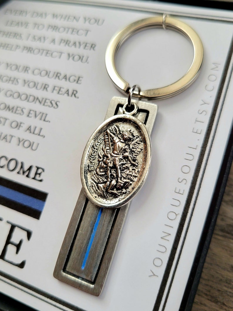 St. Michael Guardian Angel Keychain, Police Officer Gift, Protector of Protectors, Military Protection, Police Officer Prayer image 9