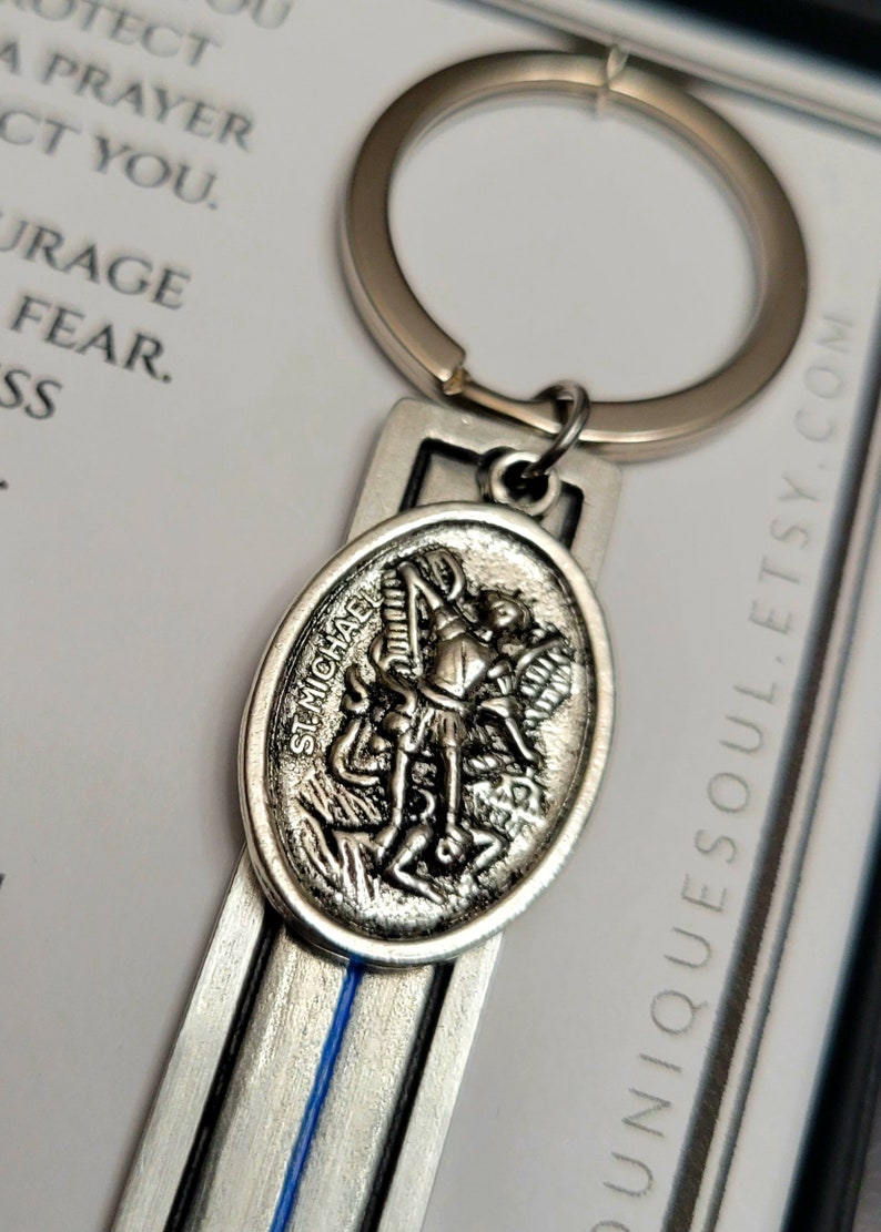 St. Michael Guardian Angel Keychain, Police Officer Gift, Protector of Protectors, Military Protection, Police Officer Prayer image 6
