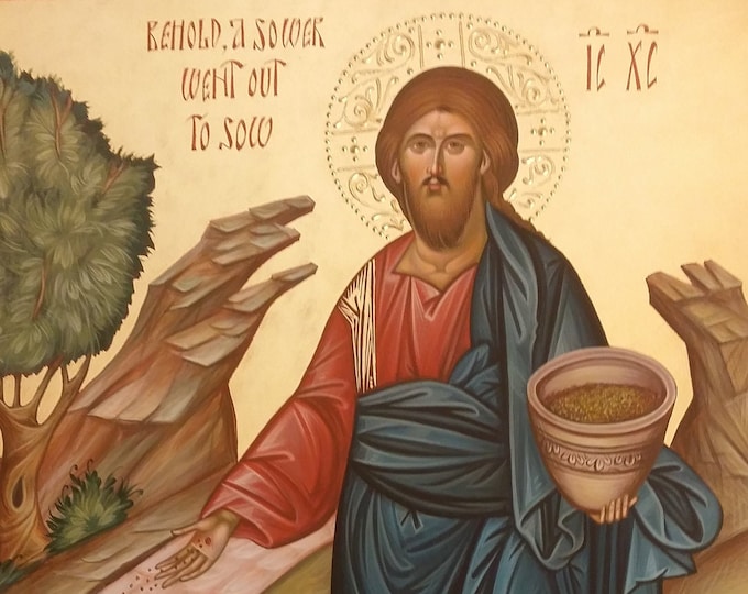 Icon Christ the sower of seeds, hand painted, bible paintings, orthodox iconography, religious icon