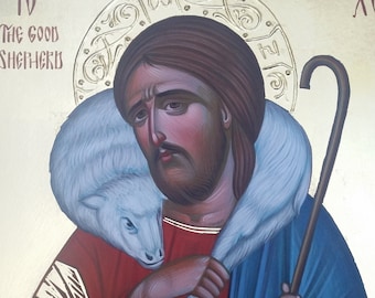 Custom order, icon of Christ the Good Shepherd, Jesus Christ icon, hand painted icon, Byzantine icon, orthodox icon, iconography