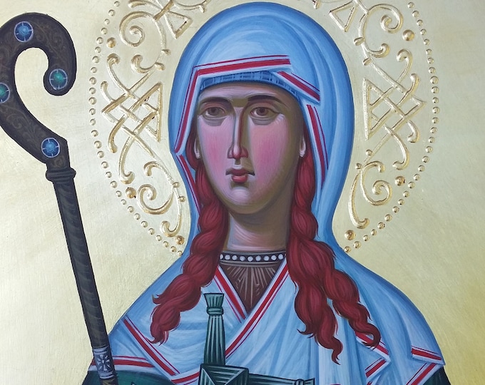 St. Brigid icon, Hand-Painted Icon, St. Brigid of Kildare, iconography