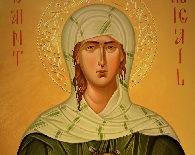 Saint Abigail icon, St. Gobnait icon, Deborah religious icon, icon hand painted, iconography