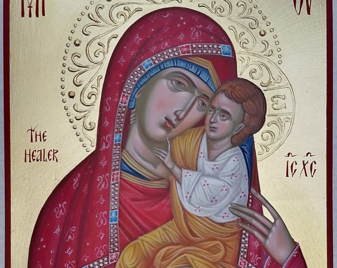 Icon of Panagia Giatrissa "The Healer", Byzantine icon, Greek icon, icon of Theotokos, Hand painted icon, iconography