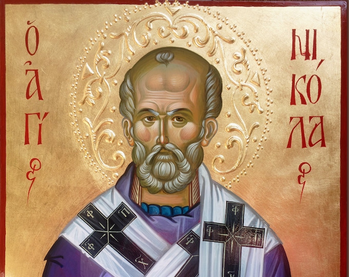 St. Nicholas Archbishop of Myra,  St. Nicholas the Wonderworker, byzantine icon, hand painted, orthodox icon, christian iconography,