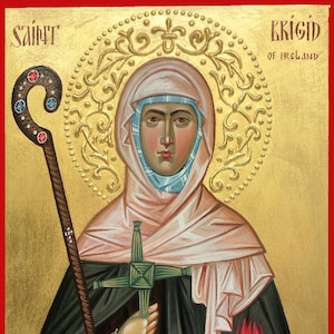 icon of St. Brigid of Ireland, St. Brigid of Kildare religious icon, christian, orthodox icon, iconography