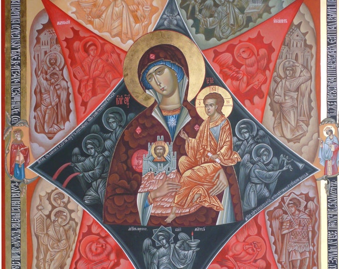 Theotokos the Unburnt Bush icon, Our Lady of the Burning Bush, Neopalimaya Kupina, hand painted, Byzantine iconography