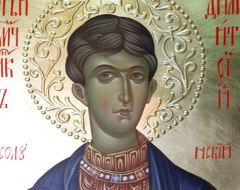 Saint Demetrius of Thessaloniki the Great Martyr, hand painted, orthodox icon