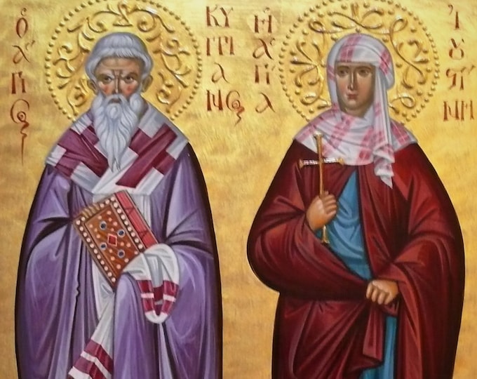 Icon of St. Cyprian and St. the Martyrs of Nicomedia, Holy Hieromartyr Cyprian & the Virgin Martyr Justina, Byzantine icon