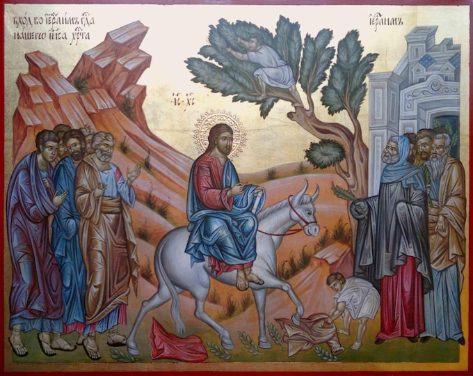 The Lord's Entry Into Jerusalem, icon hand painted, "Palm Sunday", church iconography, Feasts icons