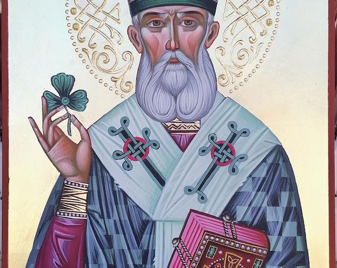 Saint Patrick icon, hand - painted, bishop in Ireland, "Apostle of Ireland" christian icon, iconography