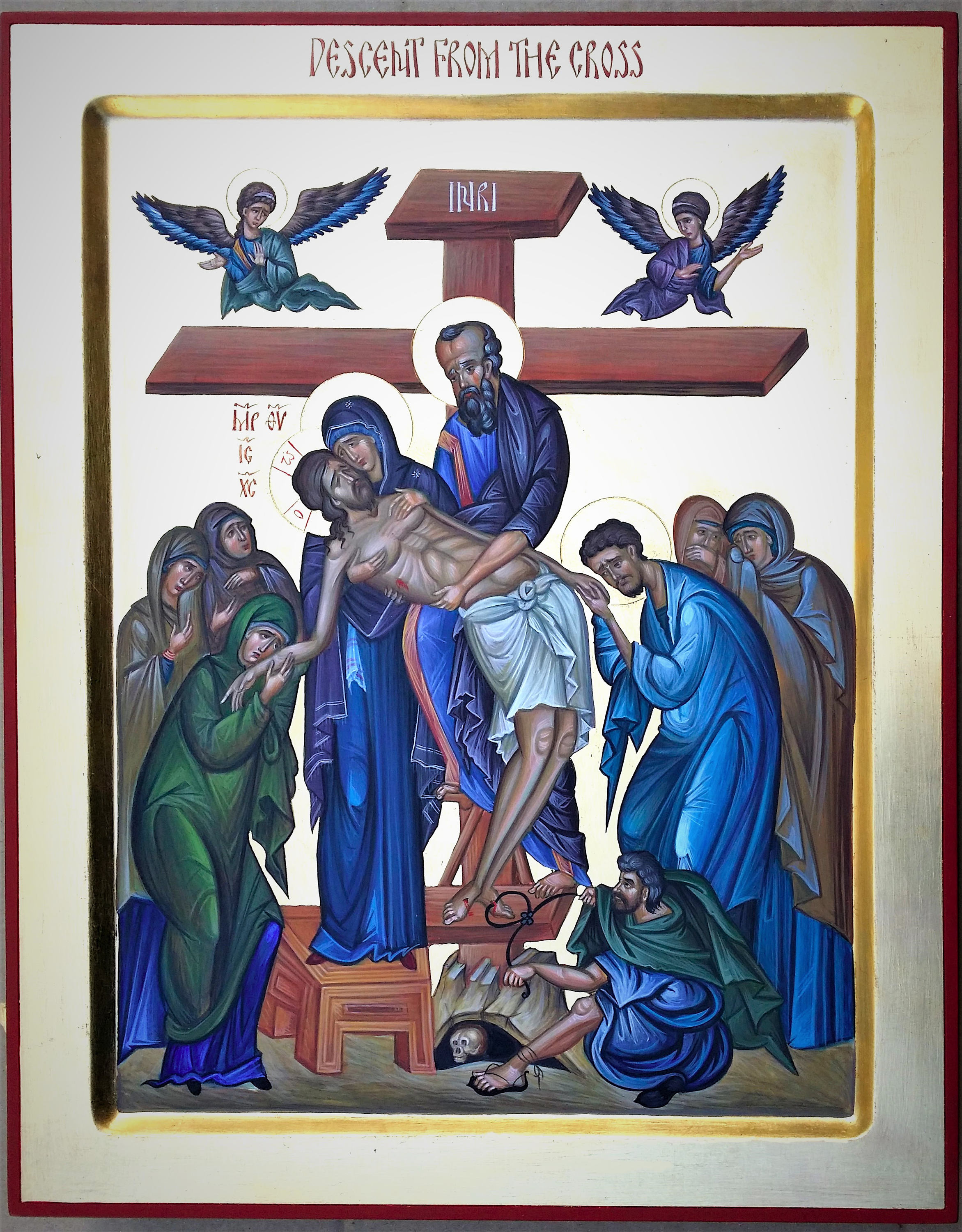 The Descent from the Cross, hand painted orthodox Icon, Byzantine Icon