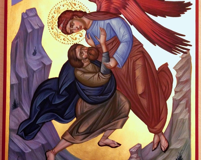 Jacob wrestling with the Angel icon hand painted