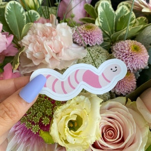 Cute Worm Vinyl Sticker - kawaii worm stickers, waterproof, dishwasher safe, weatherproof, scratchproof
