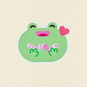 Frog and Worm Love Sticker | 3 inch Kawaii Frog Vinyl Sticker, Waterproof, Cute Stickers