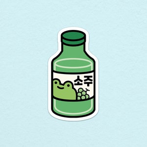 Froggy Soju Sticker | Cute Korean soju bottle sticker, green grape soju, waterproof vinyl frog sticker