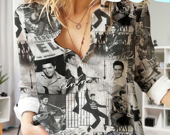 Chemise décontractée femme Elvis Presley vintage, chemisier Elvis Presley, chemise femme Elvis Presley, chemisiers pour femmes, chemisier décontracté pour femme