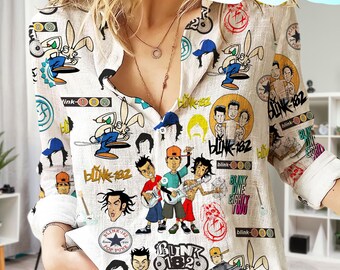 Camicia casual da donna vintage Blink 182, camicetta Blink 182, camicia da donna Blink 182, camicette da donna, camicetta da donna casual