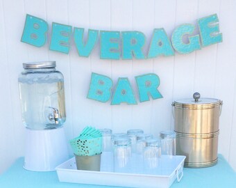 Banner de barra de bebidas en menta y dorado, letrero de bebida para fiestas