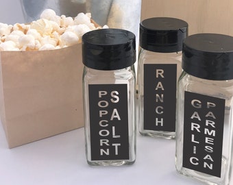 Frascos de condimentos para palomitas de maíz personalizados / Frasco de especias de vidrio, etiquetas personalizadas