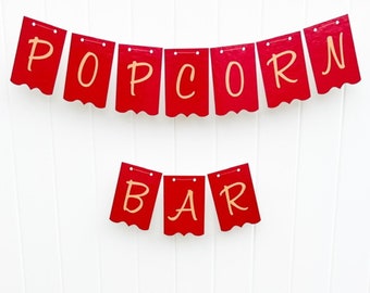 Pancarta para barra de palomitas de maíz / Letrero de boda personalizado en color burdeos y dorado / Colgante resistente para despedida de soltera
