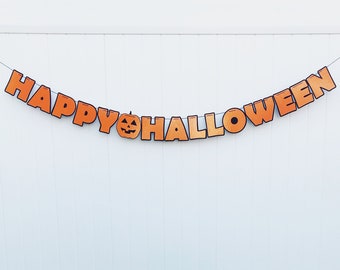 Pancarta de Feliz Halloween, Calabaza de Halloween, Decoración de fiesta naranja y negra