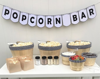 Barra de palomitas de maíz a cuadros vichy, bolas de maíz personalizadas, decoración rústica para bodas
