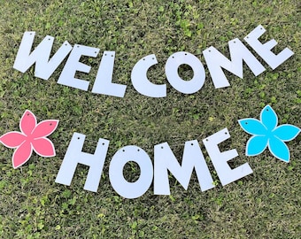 Pancarta de bienvenida, decoración para fiestas con flores tropicales